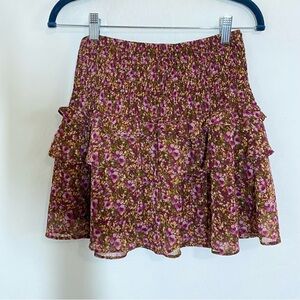 Sadie & Sage Women’s XS Pink Floral Ruffle Layered Elastic Waist Mini Skirt